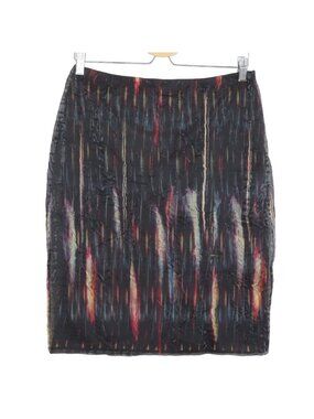 Vivienne Tam Womens 2 Iridescent Black Multicolor Crinkle Overlay Pencil Skirt